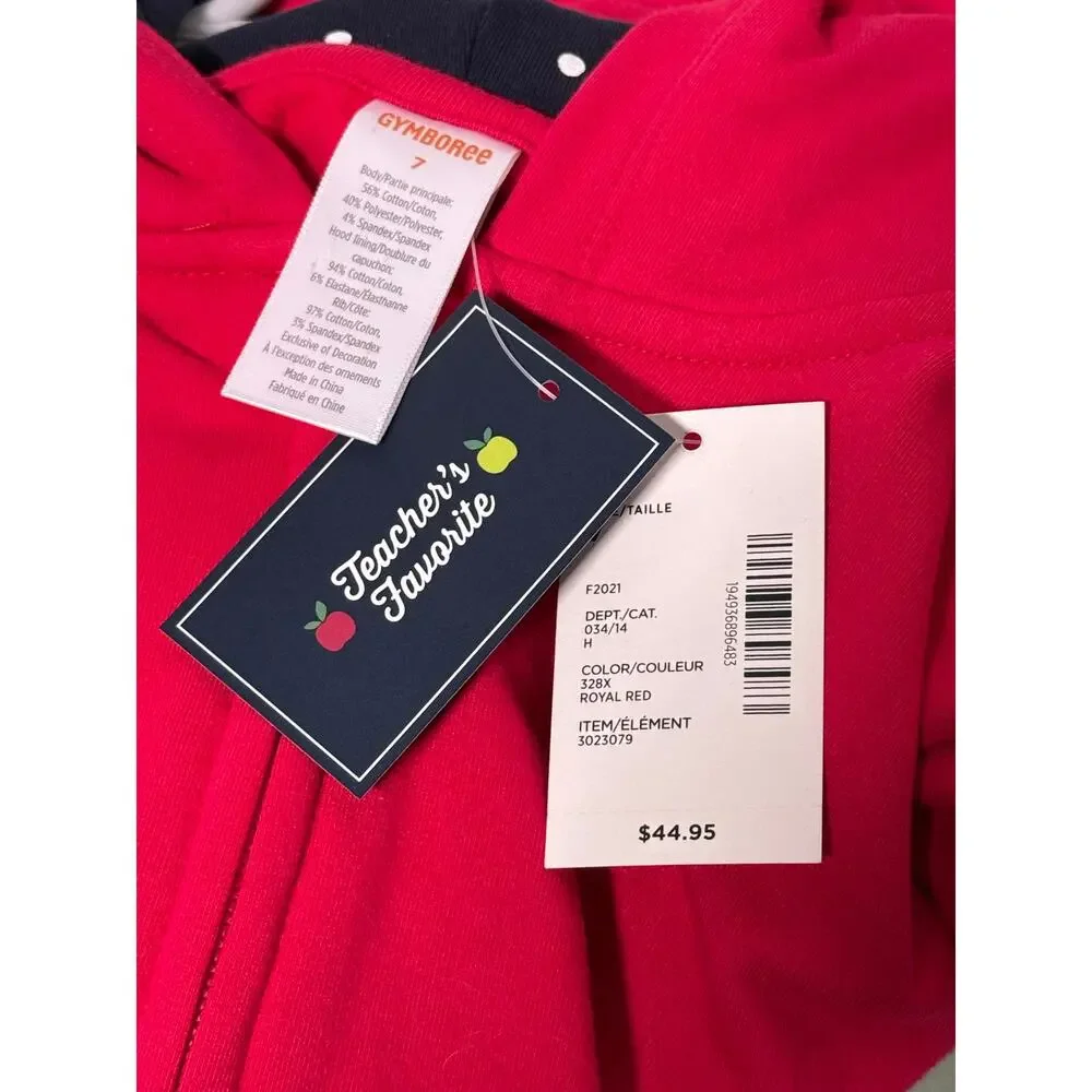New Gymboree Hoodie Sweatshirt Girls 7 Red Apple Applique